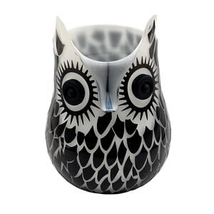 Murano Style Black White Owl Art Glass Vase Cased Glass Big Eye Design